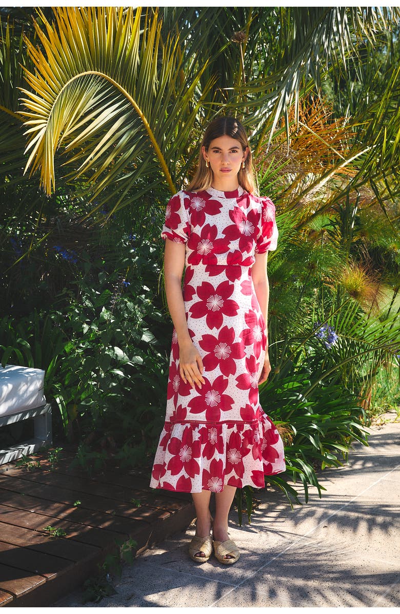 Ro's Garden Freya Midi Dress, Alternate, color, Burgundy Akari