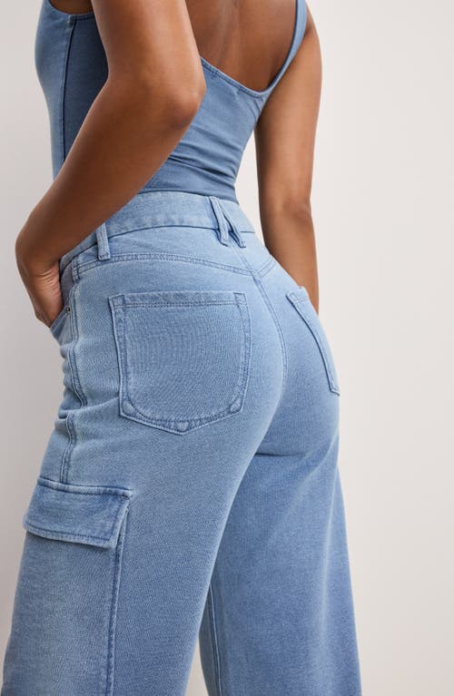 Shop Good American Jeanius Good Skate Wide Leg Cargo French Terry Pants In Indigo376