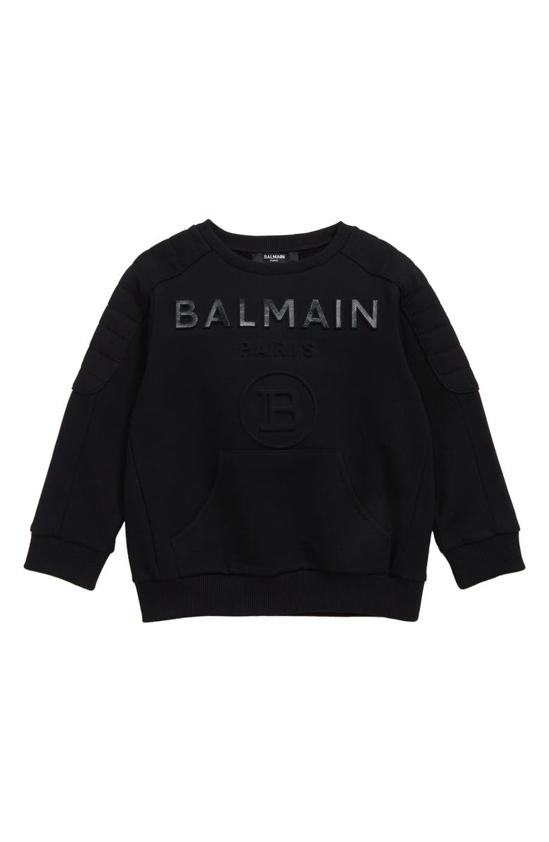 Balmain Kids' Embossed Logo Cotton Sweatshirt, Main, color,