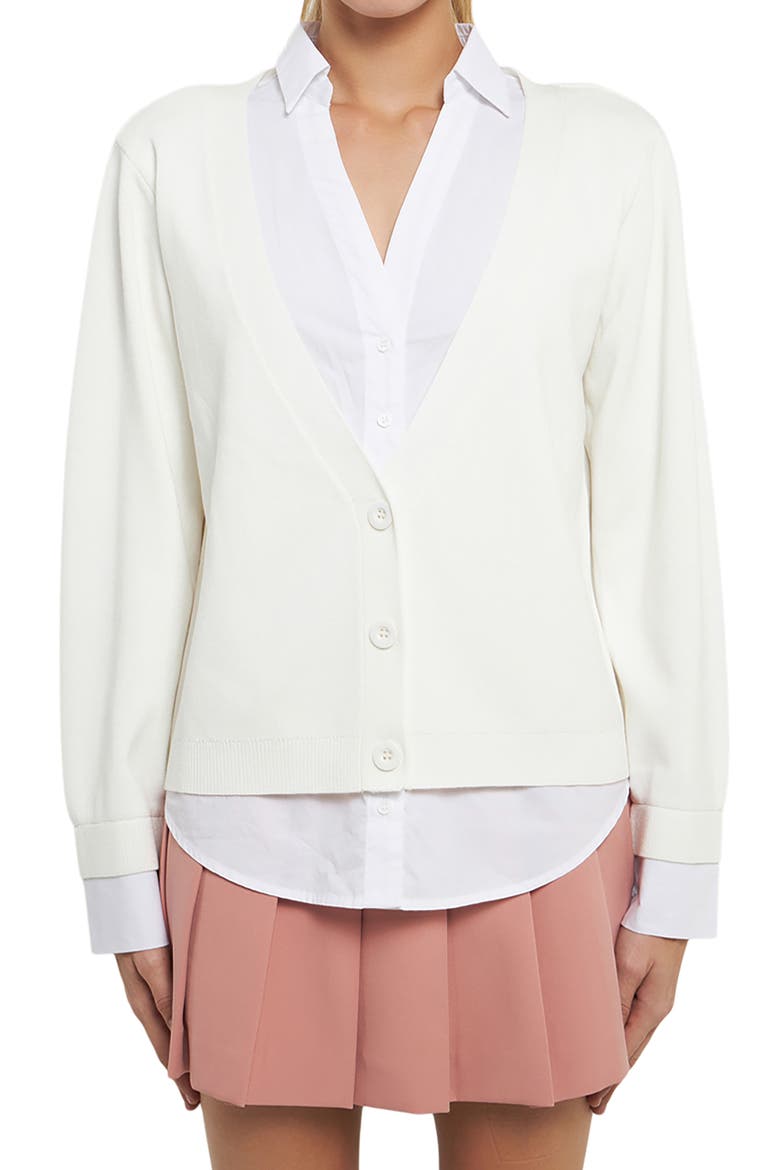 Mixed Media Layered Cardigan, Alternate, color, CREAMWHITE