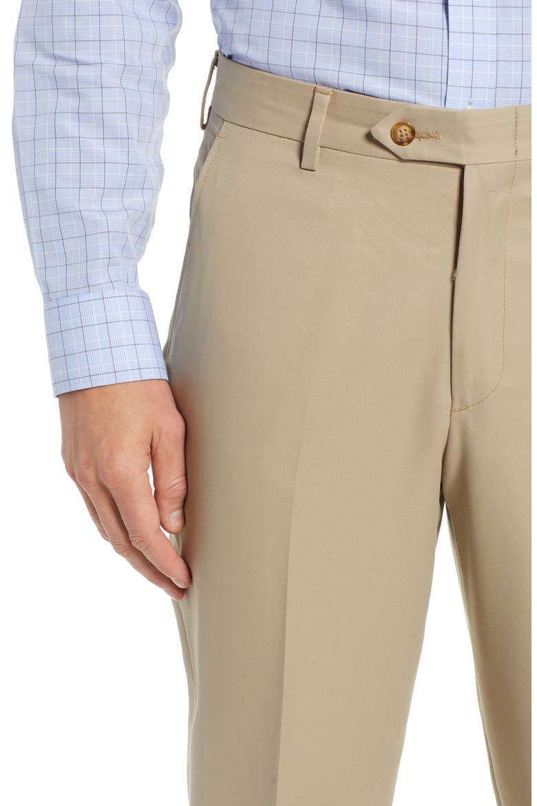 Classic Fit Flat Front Microfiber Performance Trousers, Alternate, color, TAN