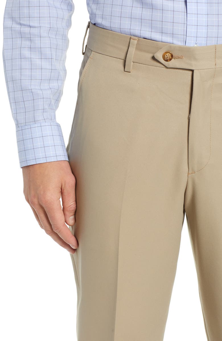 Berle Classic Fit Flat Front Microfiber Performance Trousers, Alternate, color, Tan