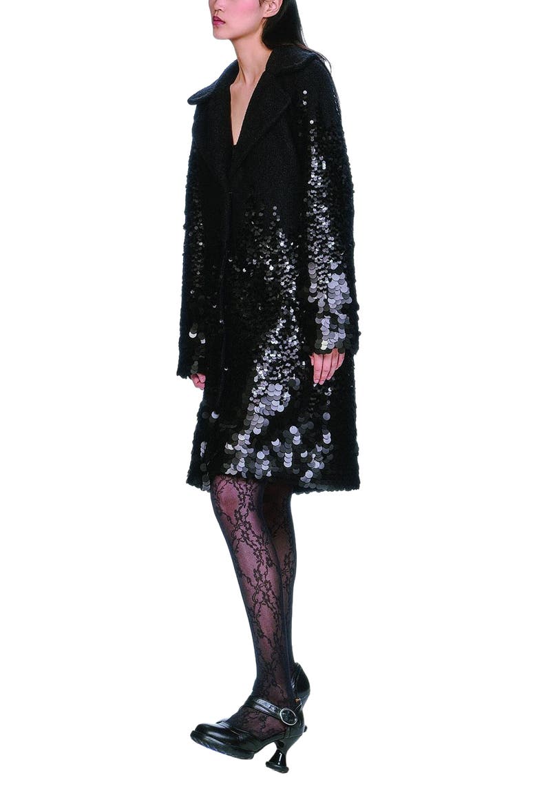 Pailettes Wool Coat, Alternate, color, Black