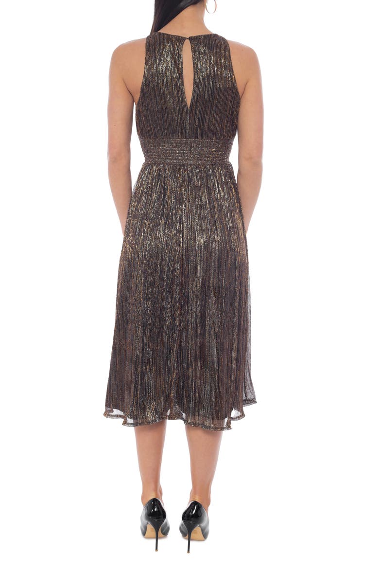 Sleeveless Metallic Plissé Midi Dress, Alternate, color, COPPER