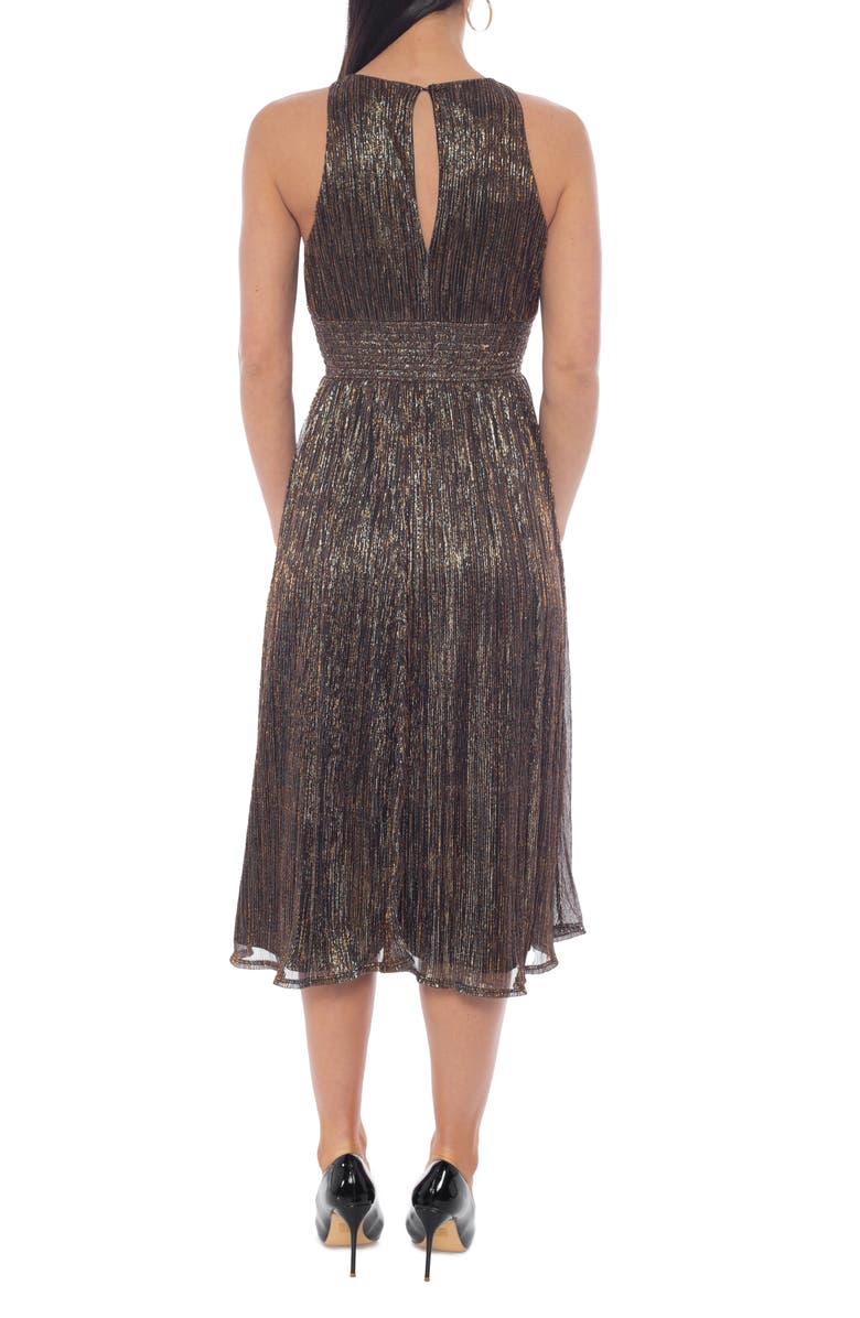 Marina Sleeveless Metallic Plissé Midi Dress, Alternate, color, 