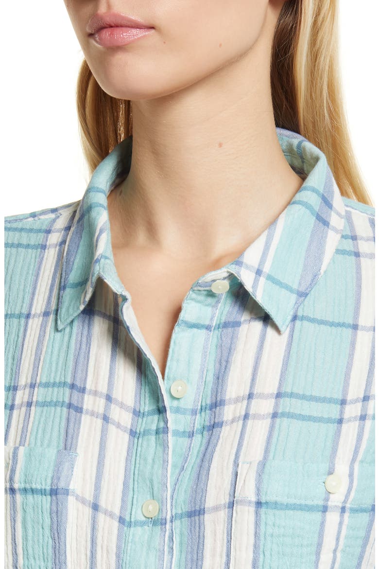 Cotton Gauze Button-Up Shirt, Alternate, color, TEAL NILE SOPHIA PLAID