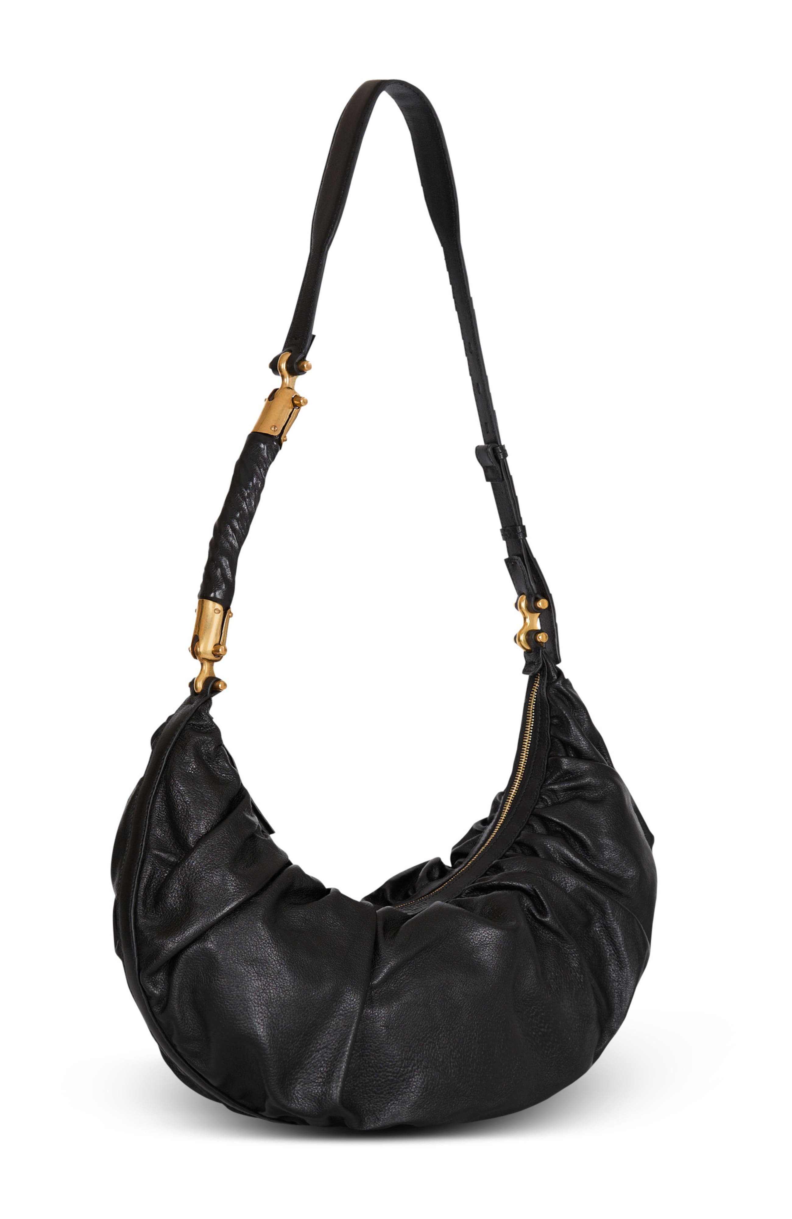 Balmain Ebene Hobo bag in calfskin leather, Alternate, color, Black