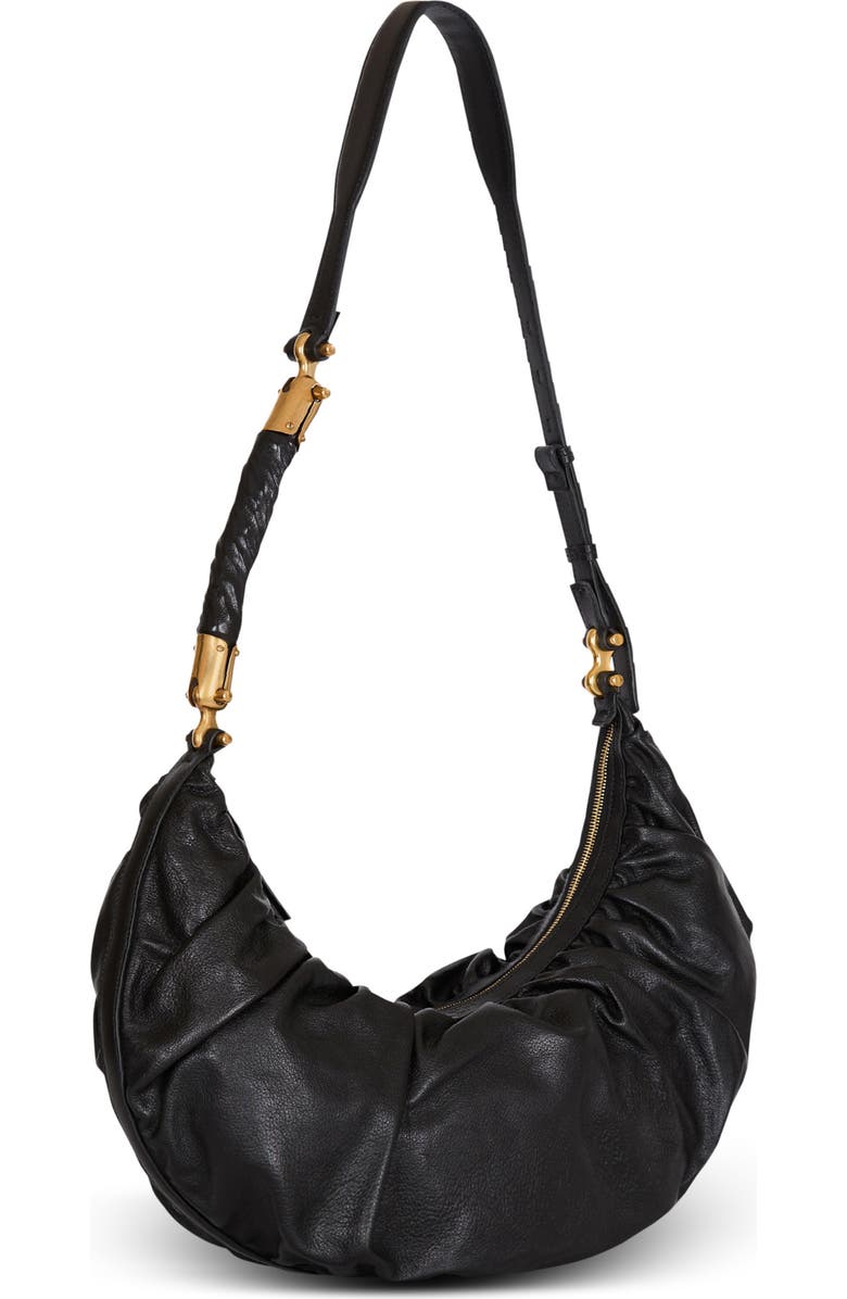 Balmain Ebene Hobo bag in calfskin leather, Alternate, color, Black