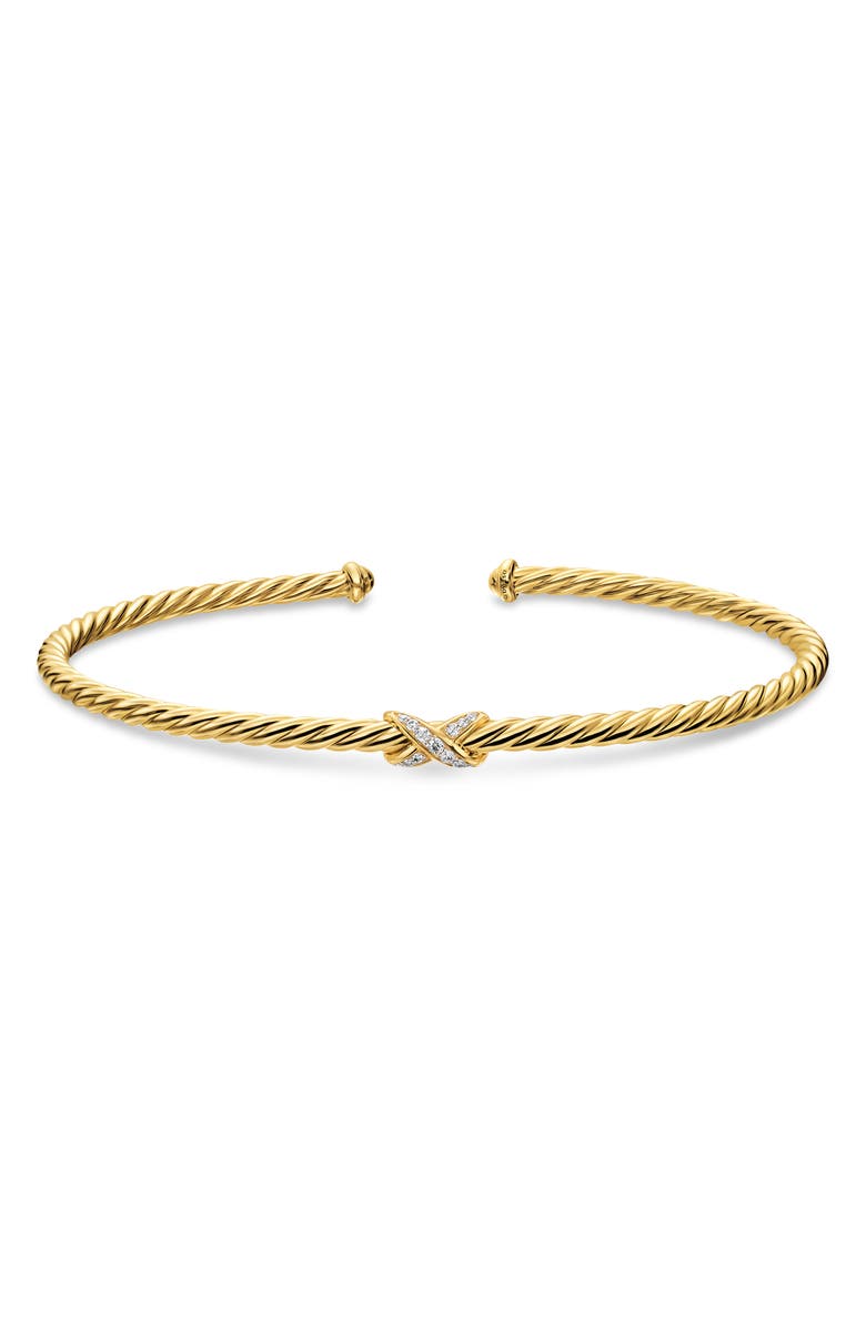 David Yurman Micro Cable Flex X Bracelet in 18K Gold with Diamonds, 2.6mm, Alternate, color, Gold