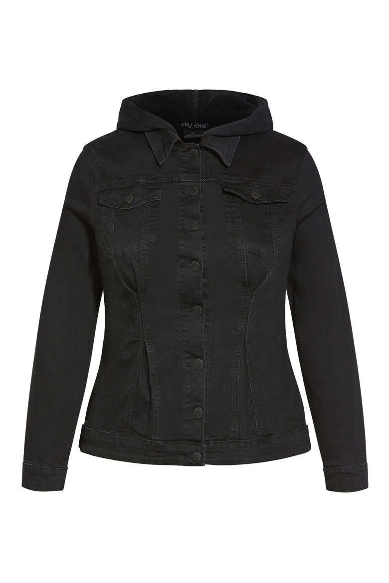 Hooded Denim Jacket, Alternate, color, WASHED BLACK