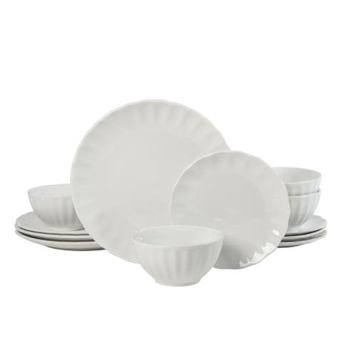 Polar Palisades Plates and Bowls Set 12 Piece White Ceramic Dinnerware