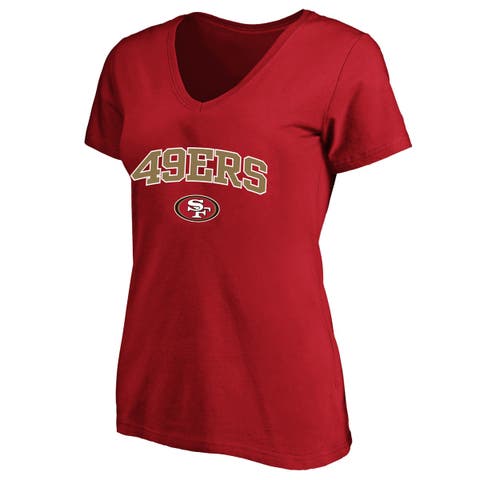 Women's Fanatics Scarlet San Francisco 49ers Plus Size Arch Over Logo V-Neck T-Shirt