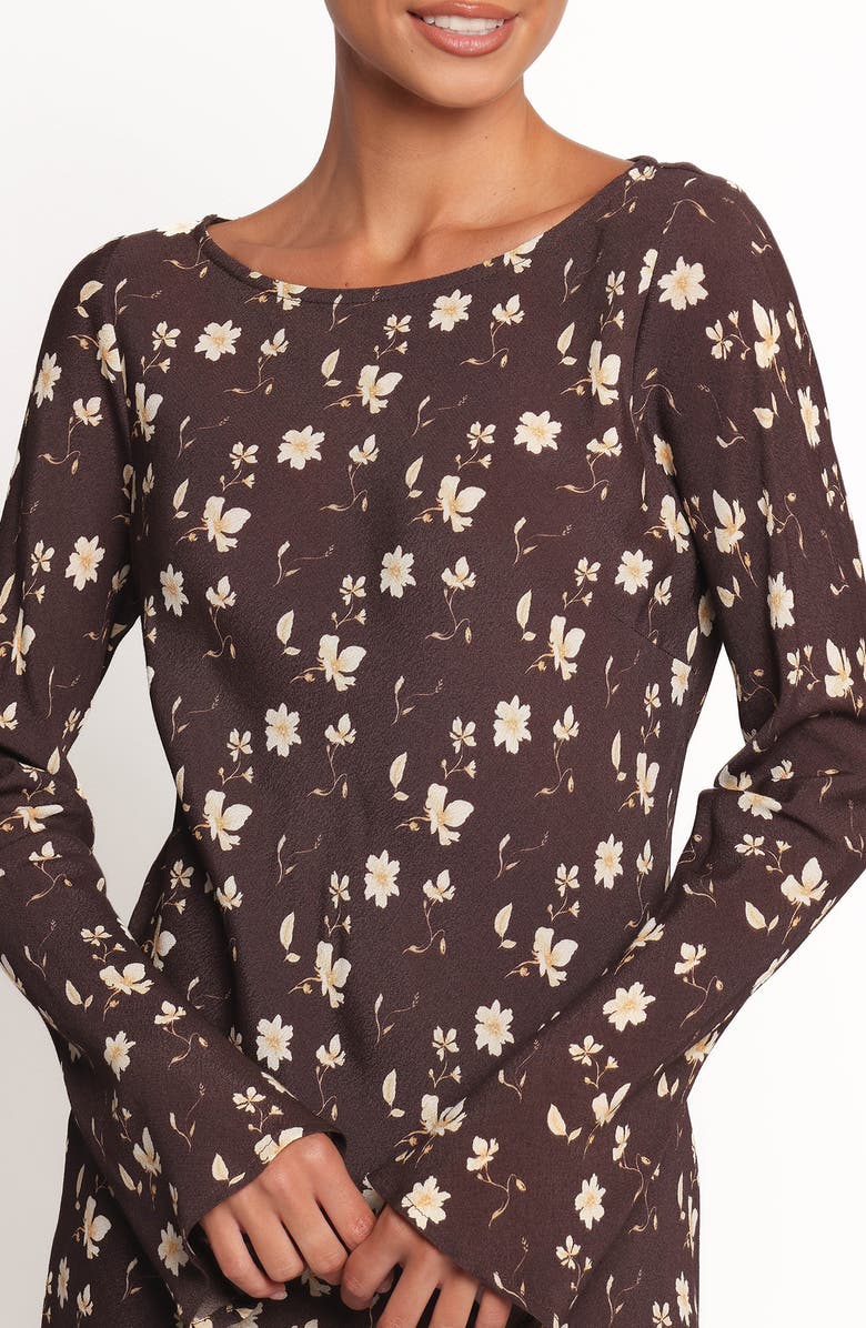 Petal & Pup Amity Long Sleeve Minidress, Alternate, color, Brown Floral