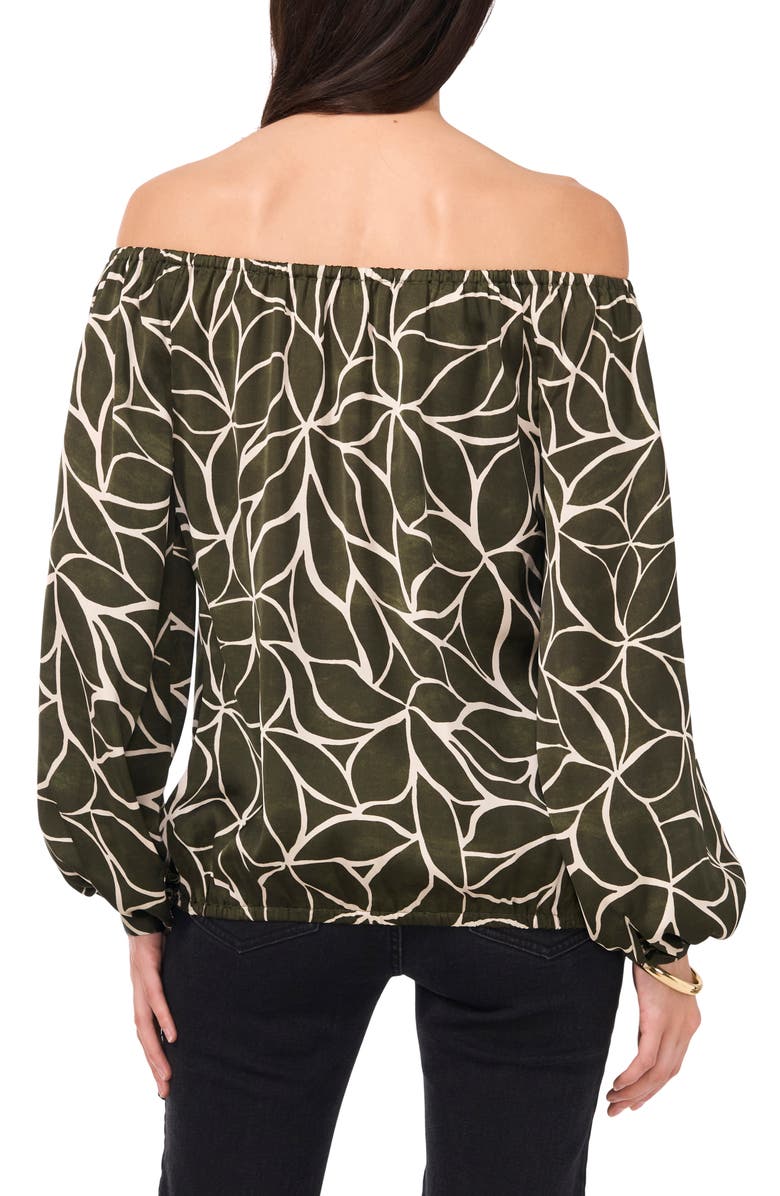 Vince Camuto Off the Shoulder Tie Hem Top, Alternate, color, Military Green