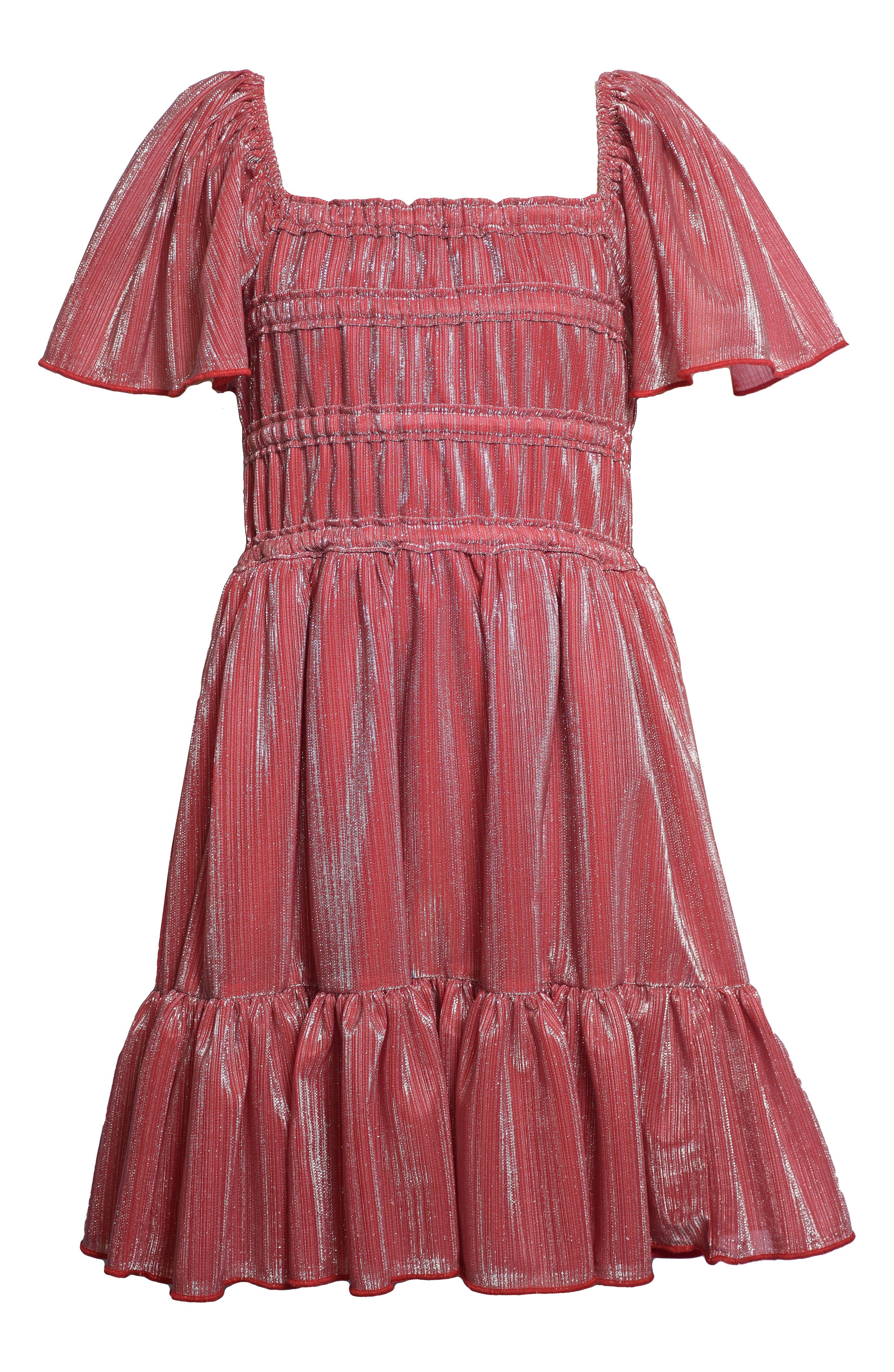 Kids' Flutter Sleeve Glitter Knit Party Dress