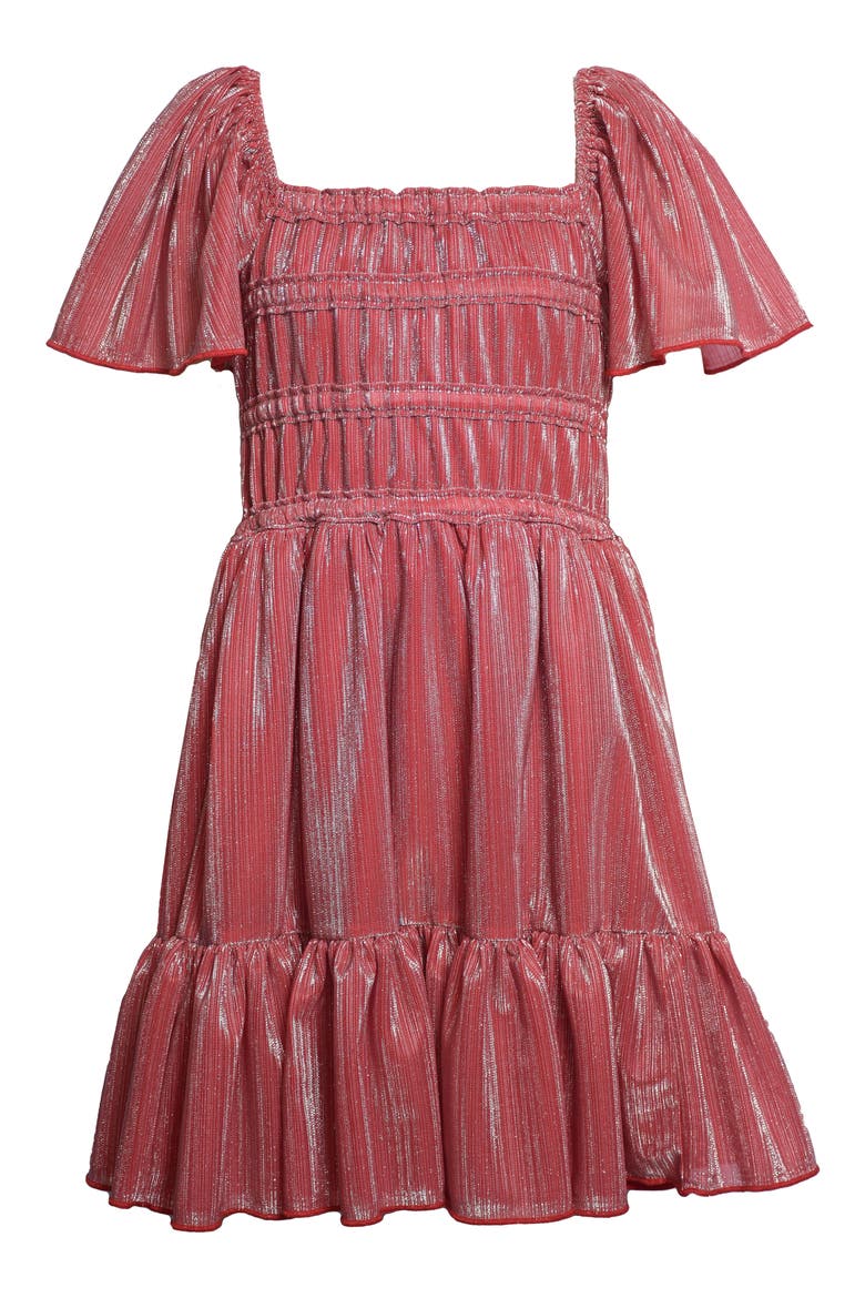 Kids' Flutter Sleeve Glitter Knit Party Dress, Main, color, ROSE