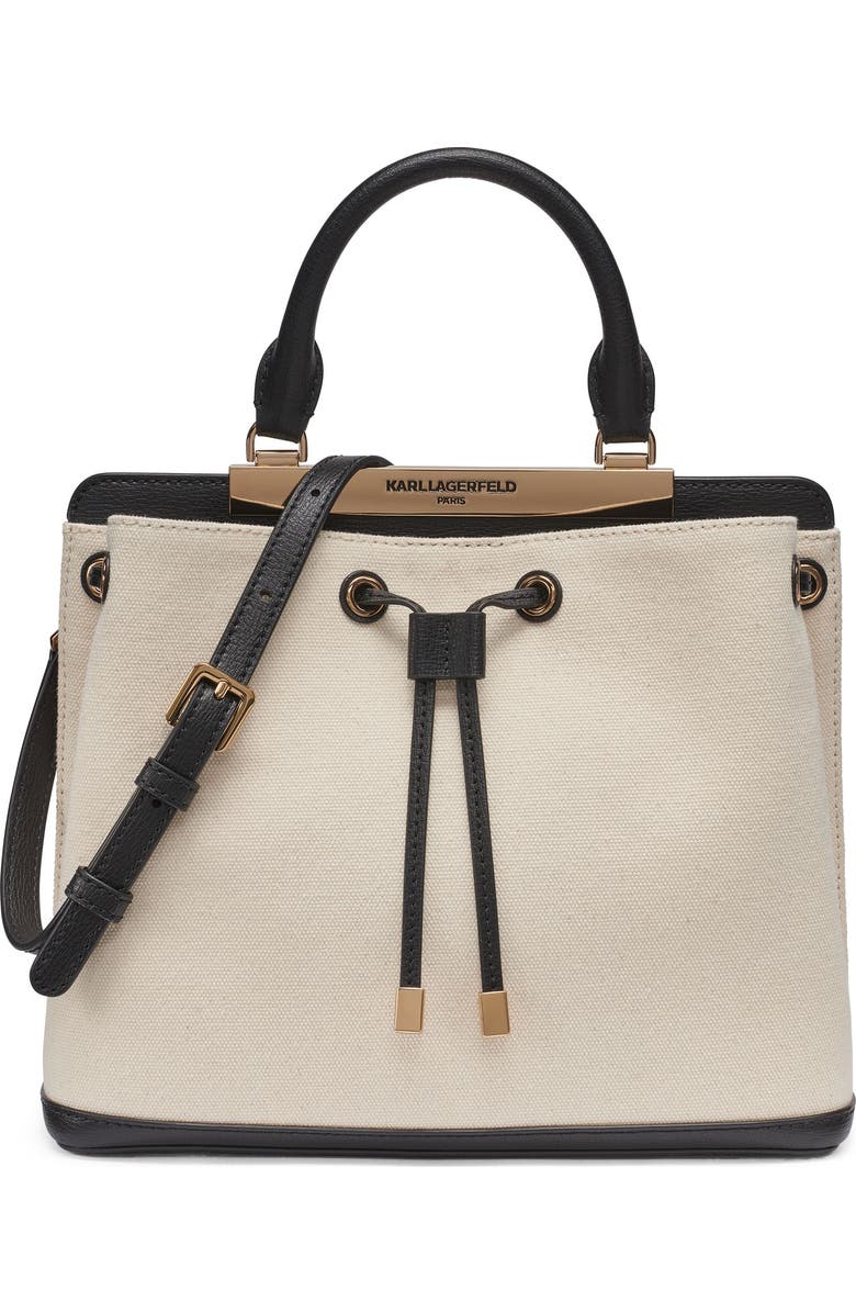 KARL LAGERFELD PARIS Evelina Canvas Bucket, Main, color, Natural/Black