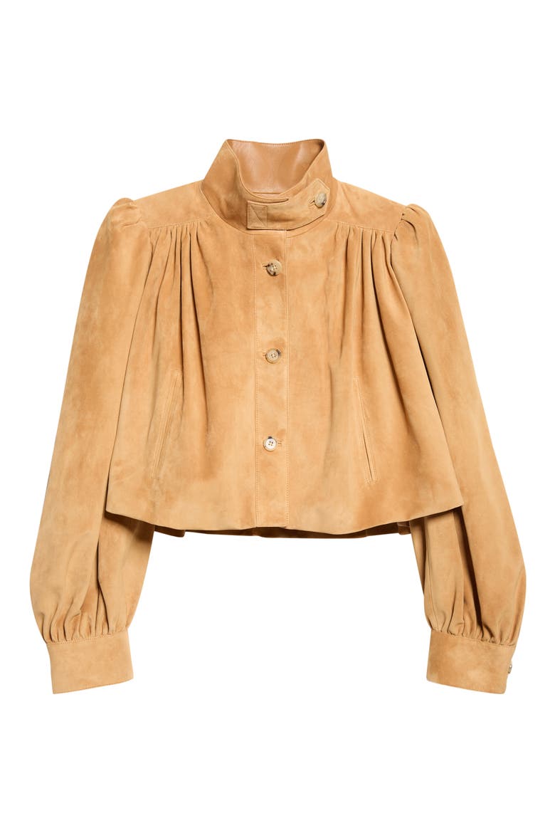 Puff Sleeve Suede Jacket, Main, color, CREAMY BROWN