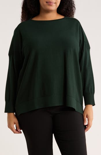 Adrianna Papell Boatneck Drop Shoulder Tunic In Green