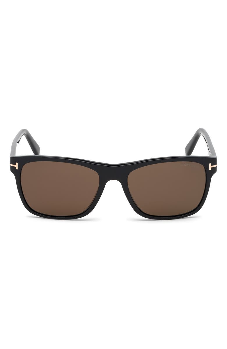TOM FORD Giulio 57mm Geometric Sunglasses, Main, color, Shiny Black / Brown