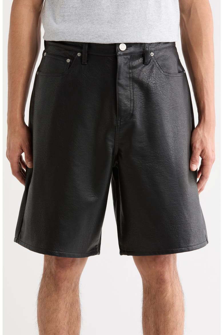 Faux Leather Baggy Shorts, Main, color, BLACK