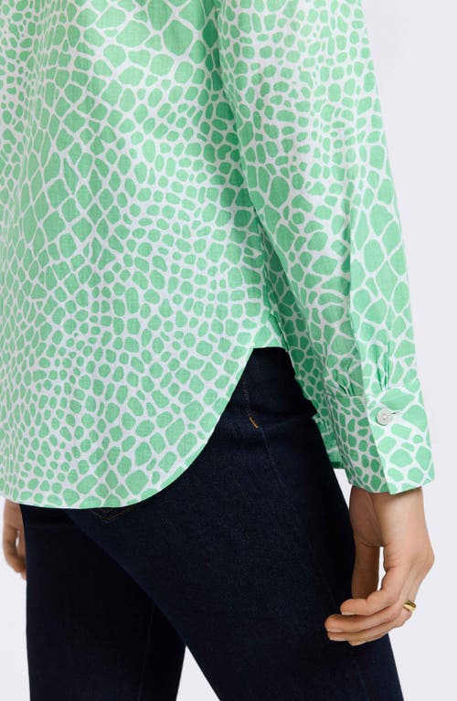 Foxcroft Meghan Giraffe Print Linen Blend Button-up Shirt In Green