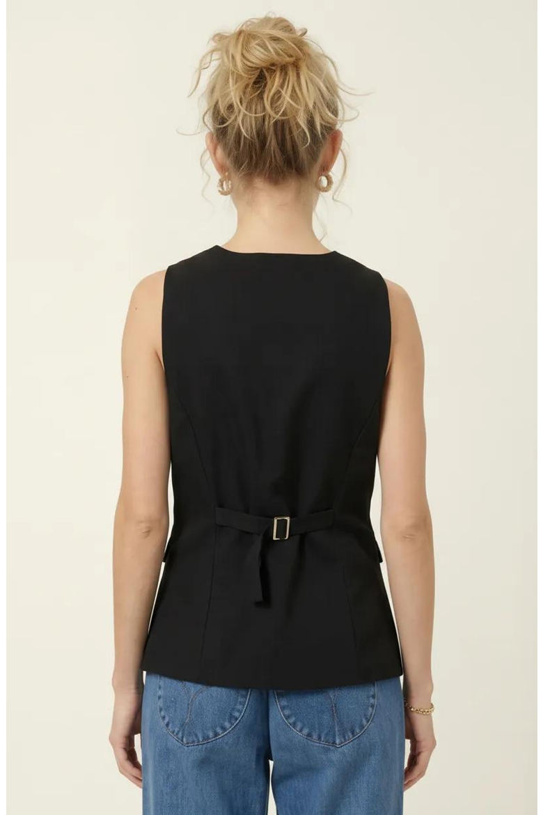Longline Button Front Tailored Vest, Alternate, color, Black