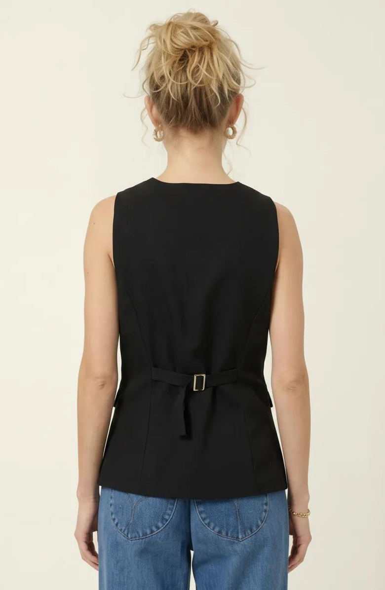 Modenaire Longline Button Front Tailored Vest, Alternate, color, Black