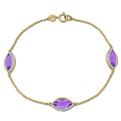 Gemstone & Diamond Station Bracelet 14K