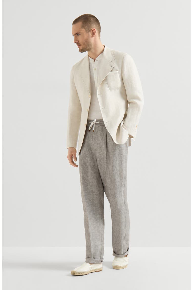 Linen and hemp diagonal trousers with drawstring and double pleats, Alternate, color, Light Grey