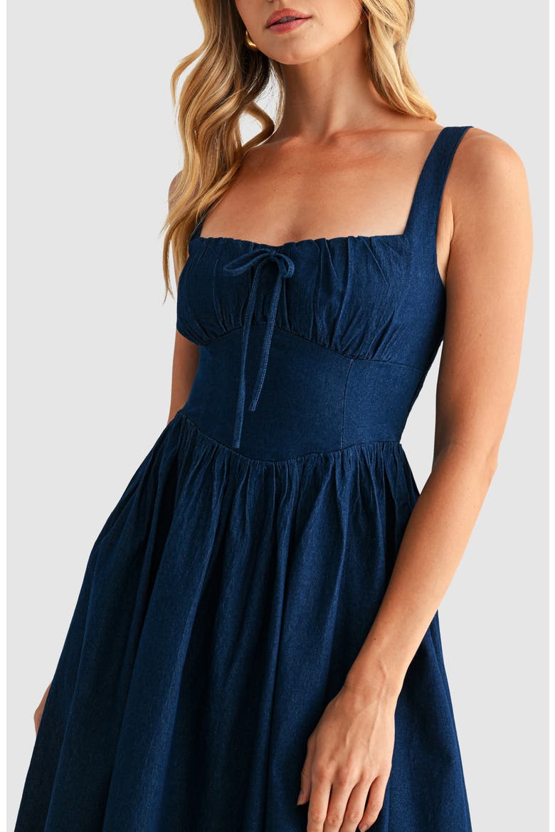 Square Neck Denim Midi Dress, Alternate, color, DARK DENIM