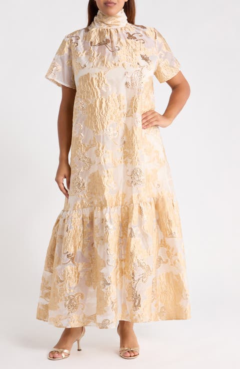 Mimy Floral Mock Neck Organza Maxi Dress
