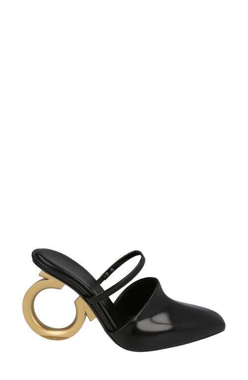 Ferragamo Gancini Heel Mule Pump In Black