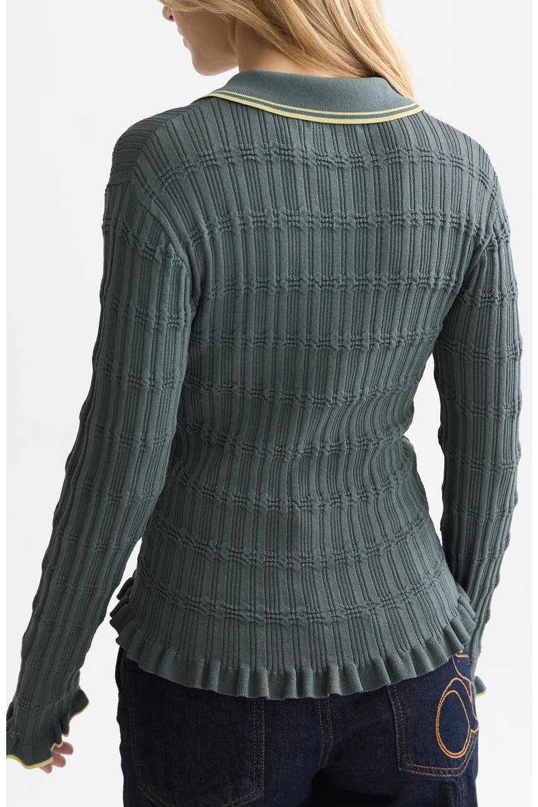 Ripple Stitch Polo Sweater, Alternate, color, BALSAM GREEN