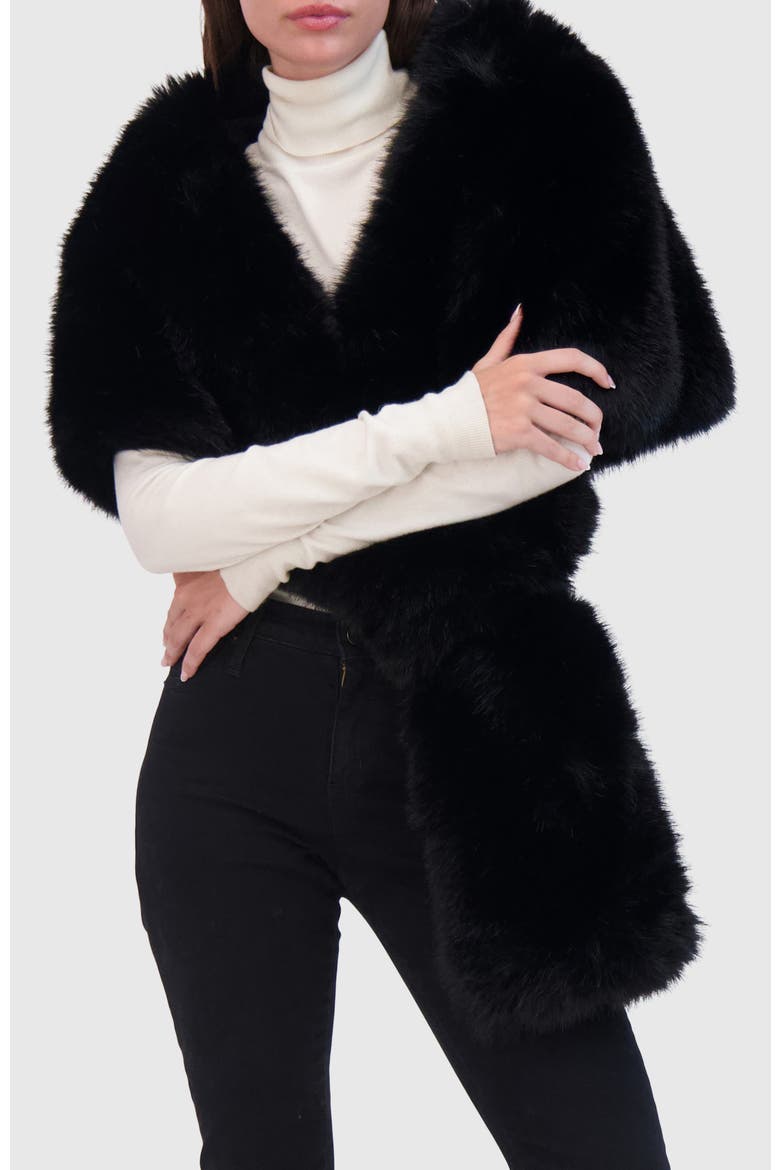 Fur-Free Fox (Faux Fur) Stole, Alternate, color, BLACK