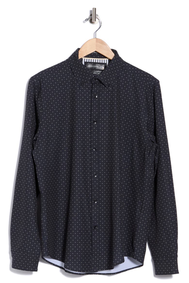 Geo Dressy Button-Up Shirt, Main, color, BLACK