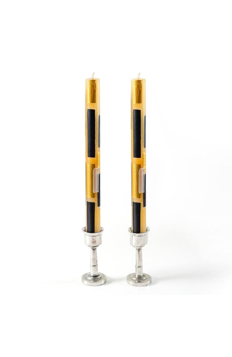Thumbprint Artifacts Klimt Painted Taper Candles - Set of 2, Main, color, Gold - 9"