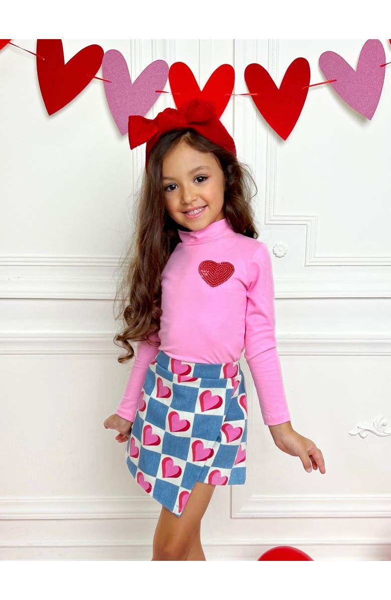 Mia Belle Girls Little Miss Heartthrob Chambray Skort Set, Alternate, color, Pink