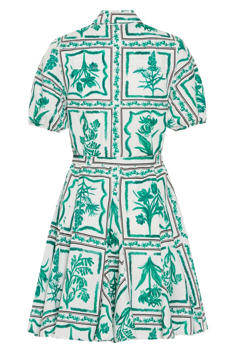 Floral Tile Linen Blend Minidress, Alternate, color, GREEN/ WHITE