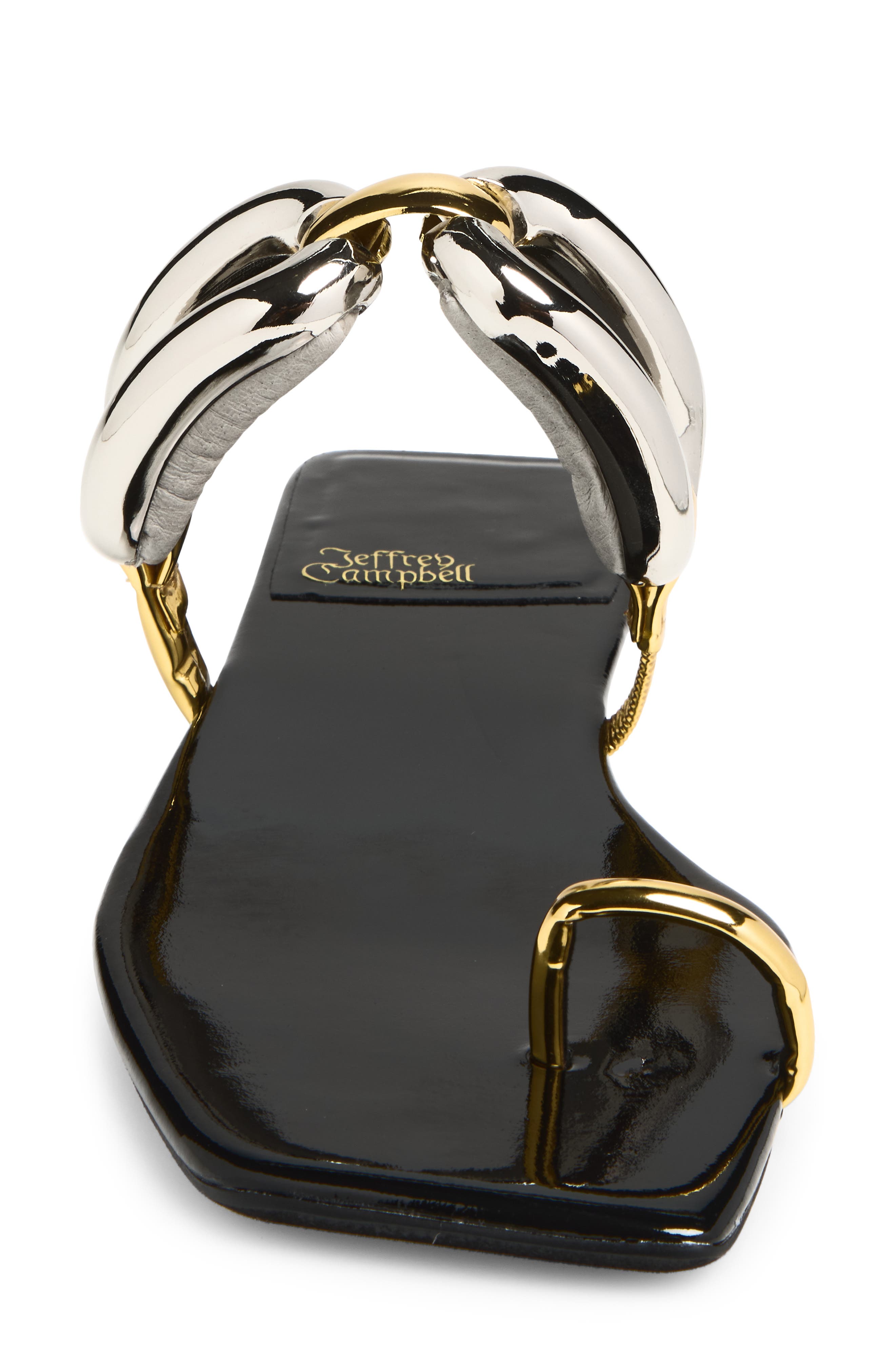 Jeffrey Campbell Guilded-2 Toe Loop Sandal, Alternate, color, Black Patent Combo