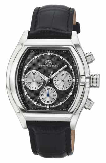 PORSAMO BLEU Roman Chronograph Croc Embossed Leather Strap Watch, 42mm