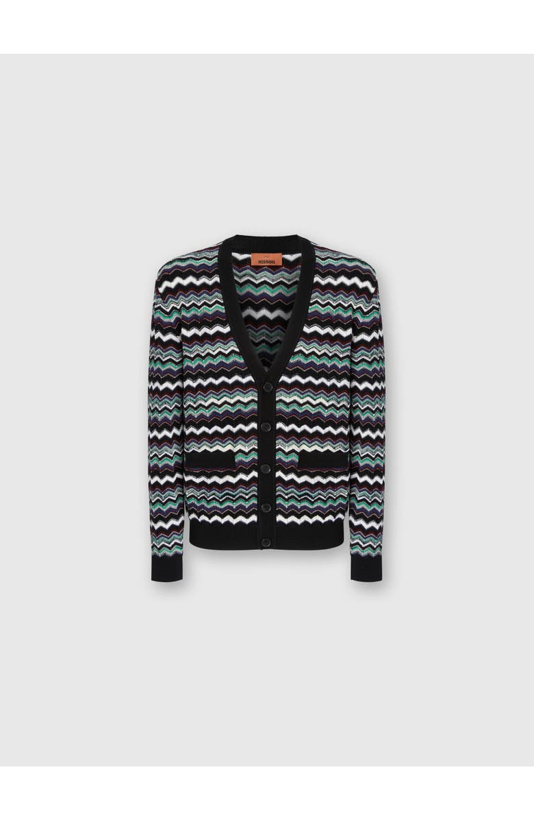 Missoni Cardigan In Wool-cotton Blend With Zigzag, Main, color, Blue
Green