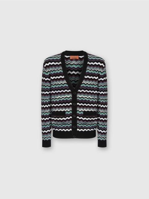 Cardigan In Wool-cotton Blend With Zigzag