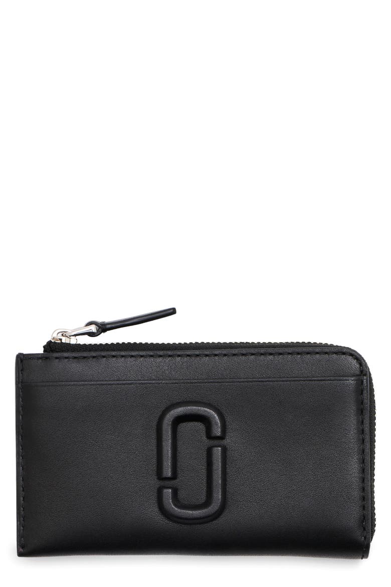 The Top Zip Multi Leather Card Holder, Main, color, BLACK