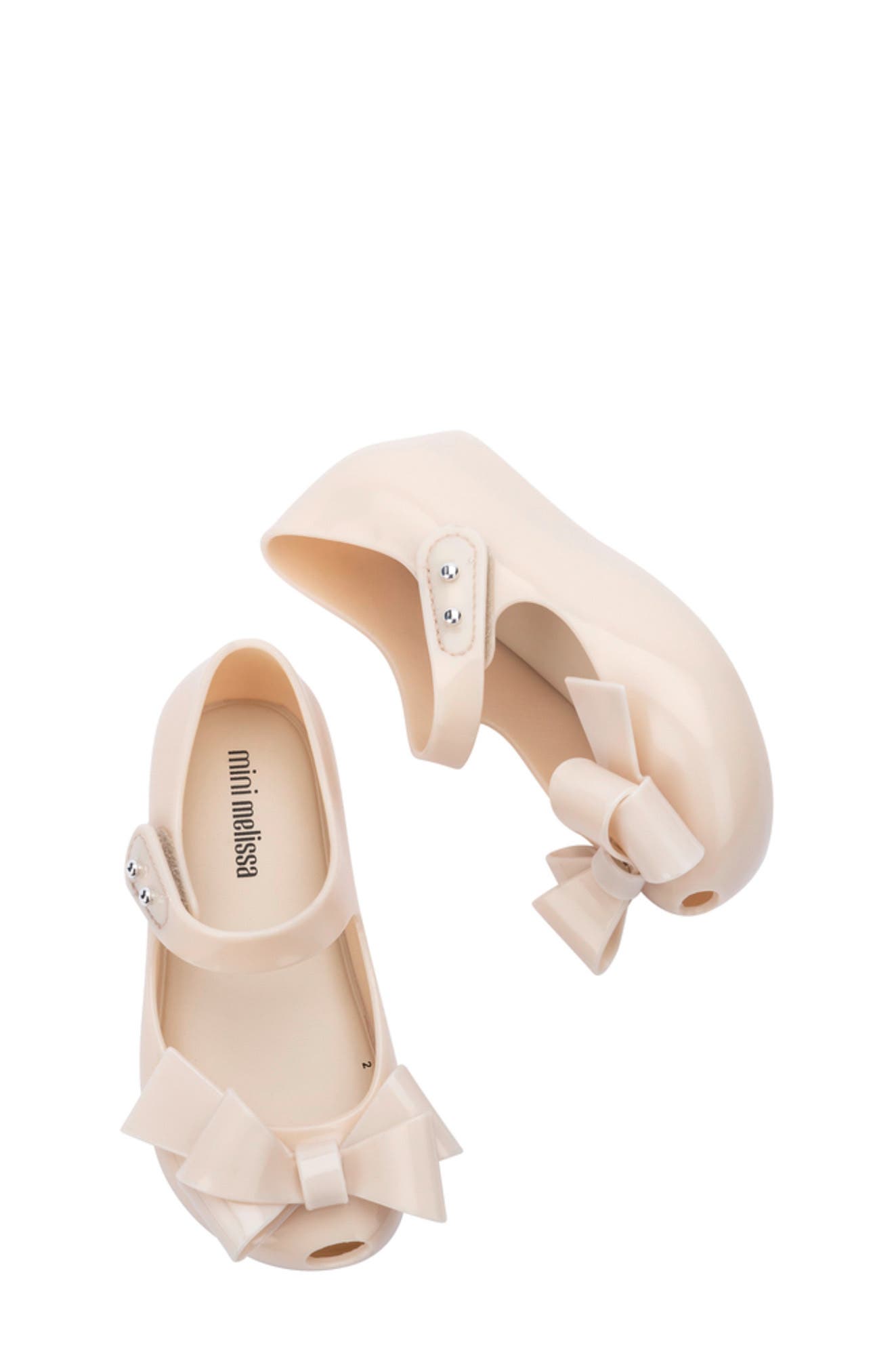 Mini Melissa Kids' Ultragirl Classy Bow Mary Jane Flat, Alternate, color, Beige
