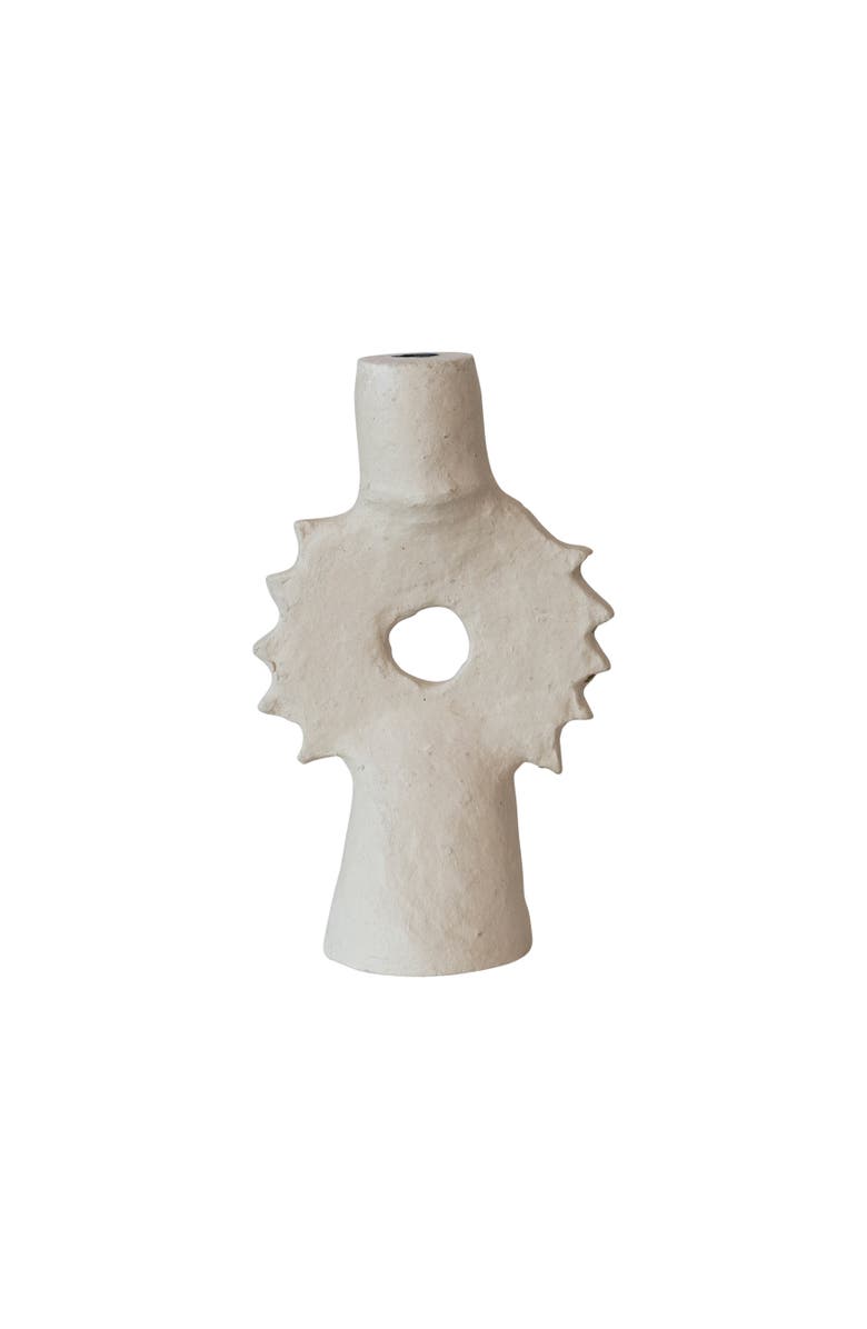 Storied Home Handmade Paper Mache Spiked Taper Candle Holder, Main, color, Cream