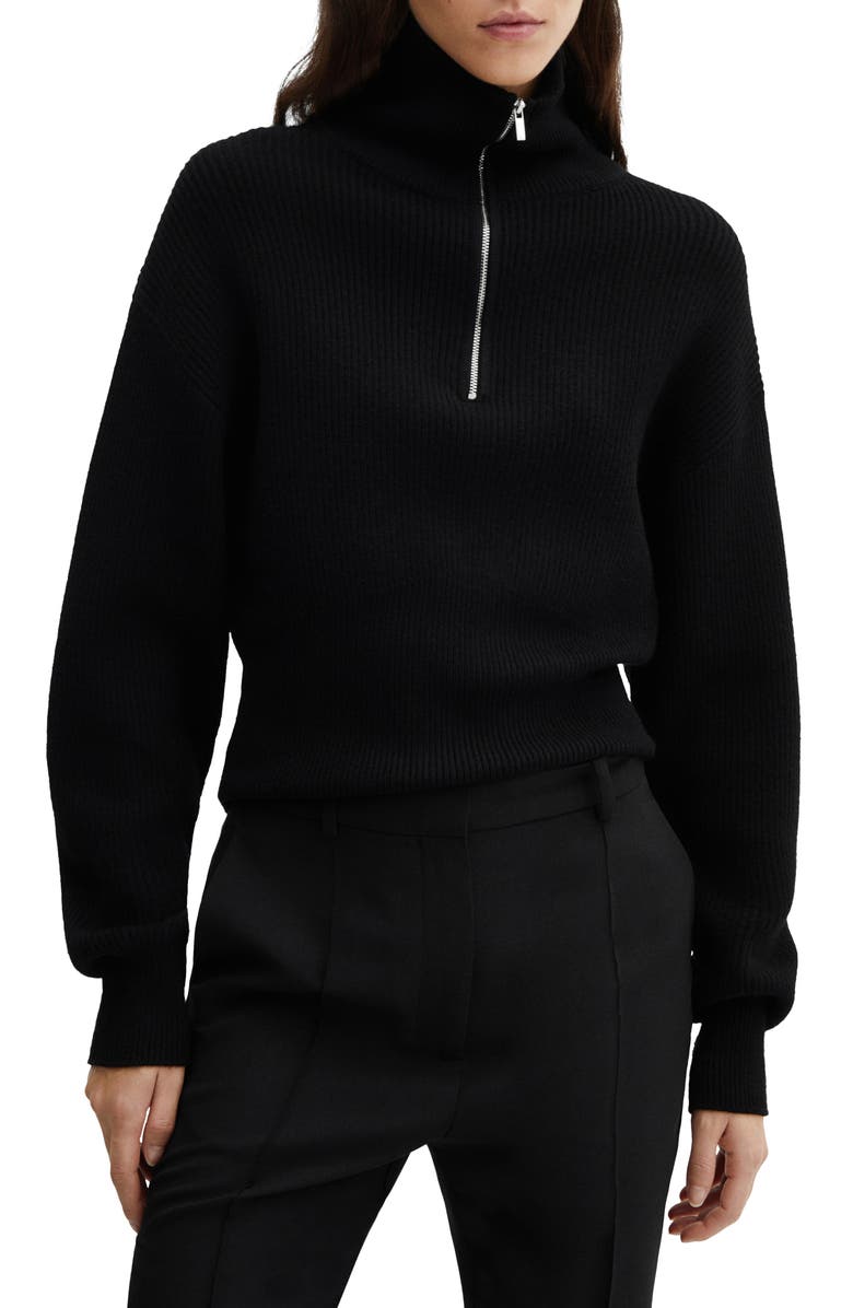 MANGO Half Zip Rib Sweater, Main, color, 