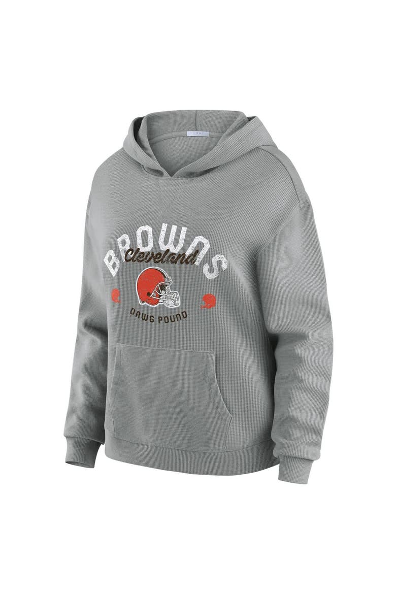 Women's WEAR by Erin Andrews Gray Cleveland Browns Waffle-Knit Long Sleeve Hooded Shirt & Pants Lounge Set, Alternate, color, Gray