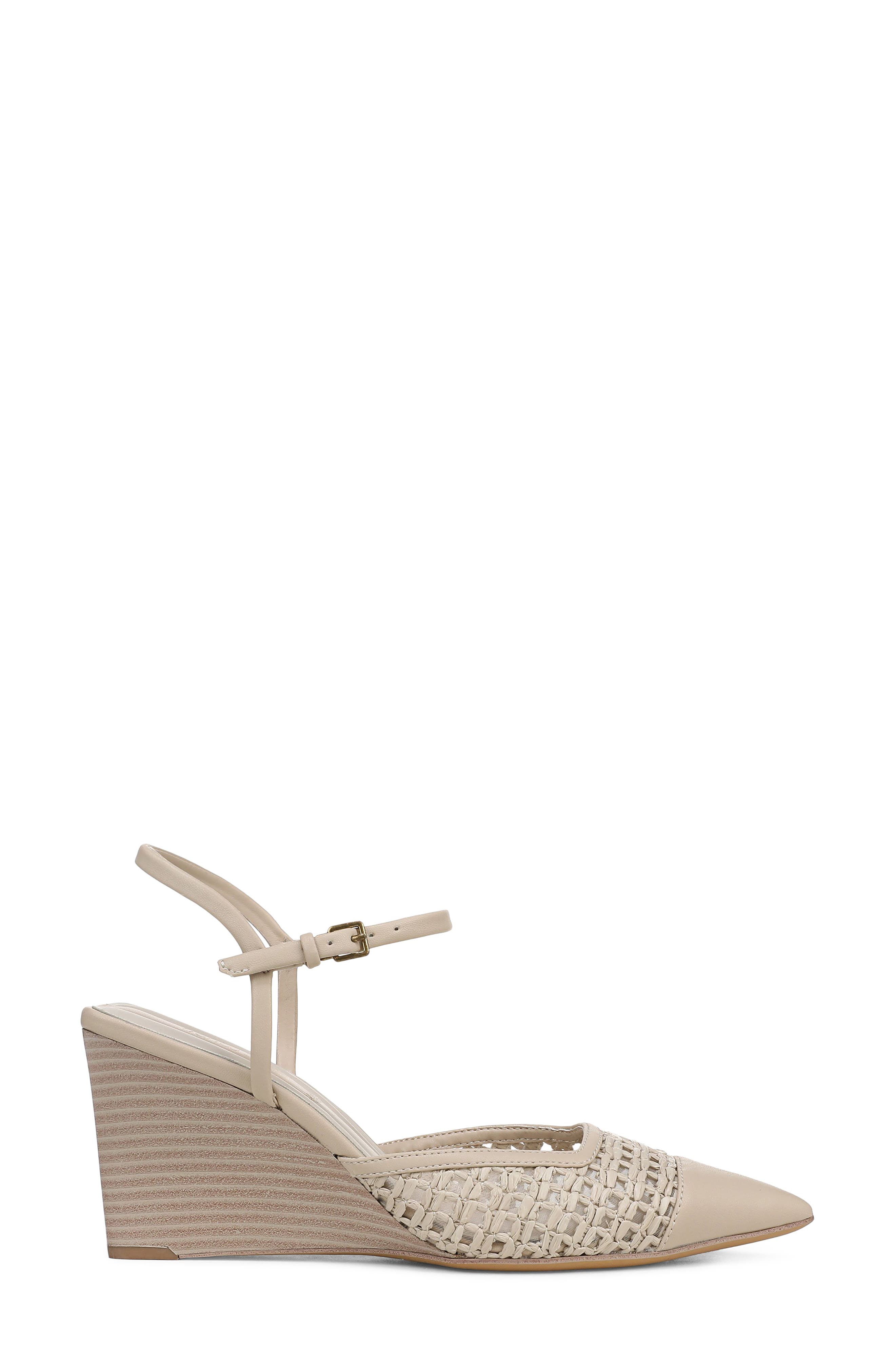 Cherie Ankle Strap Pointed Cap Toe Wedge Pump, Alternate, color, ALABASTER