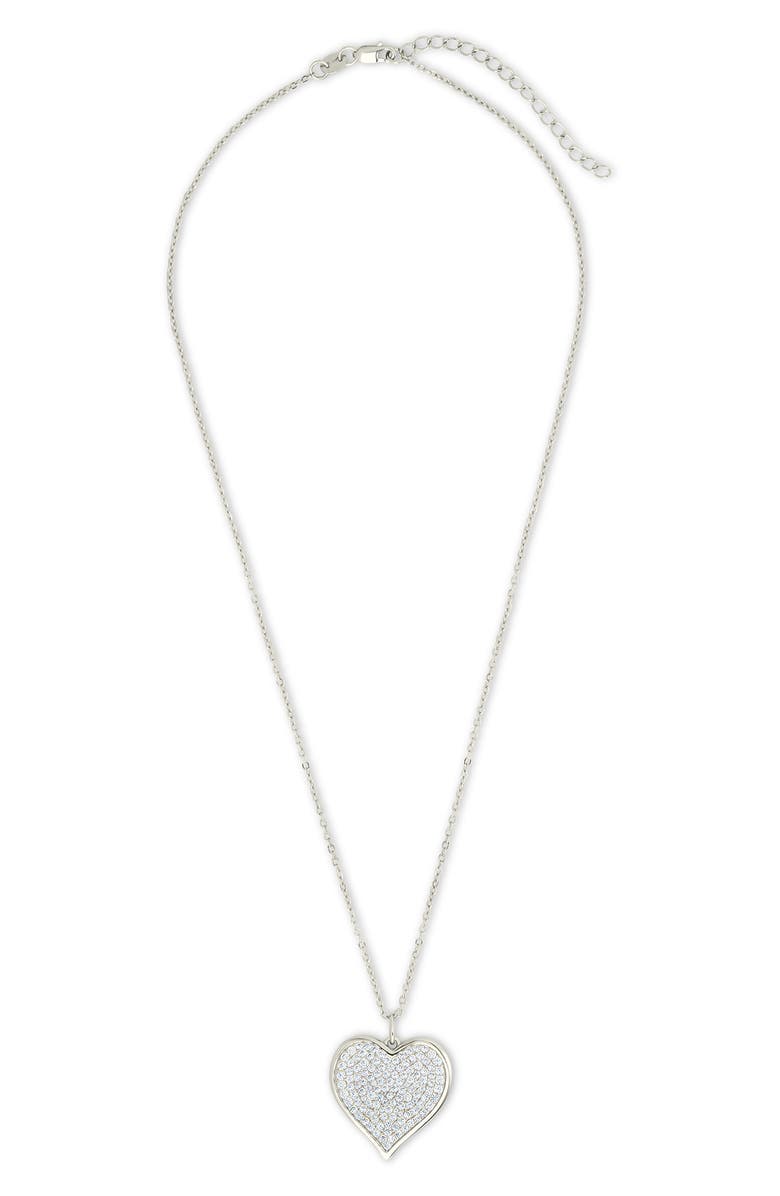 Sterling Forever Small Cubic Zirconia Heart Pendant Necklace, Alternate, color, Silver